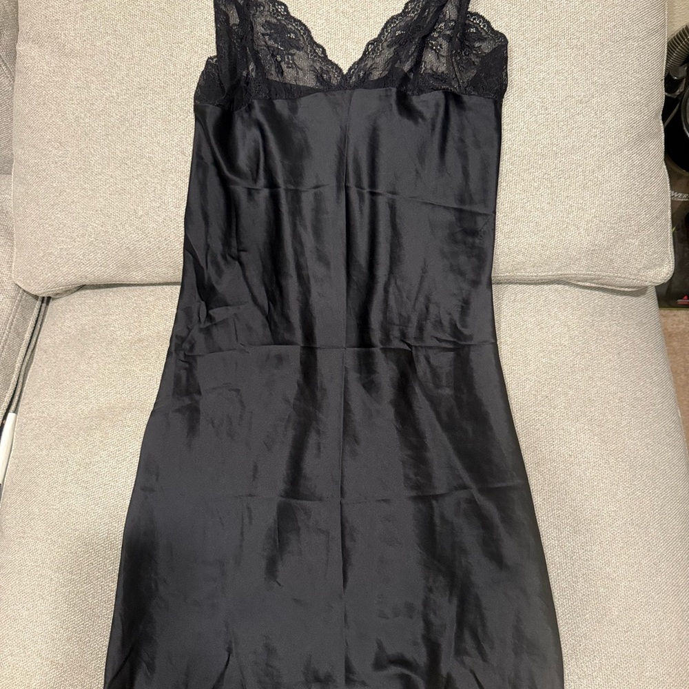 Calvin Klein Black Satin Lace Chemise